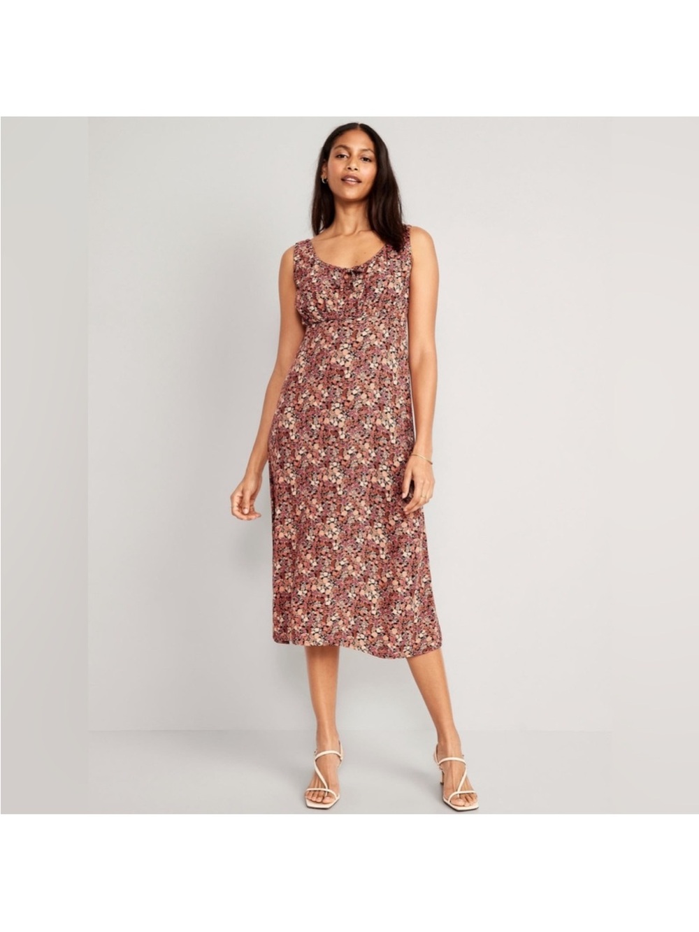 Old Navy Floral Midi Dress in Dusty Rose and Cream
